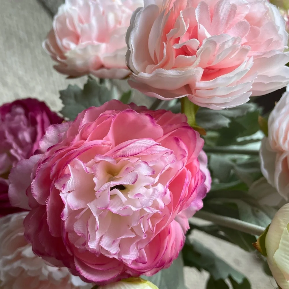 PEONIES Pink and White Floral rosy Peony Arrangement in ceramic matte white vase